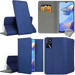 Htdmobiles Housse etui portefeuille avec coque intérieure en silicone pour Oppo A16 / A16s + film ecran - BLEU MAGNET