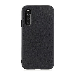 Coque en TPU + cuir véritable Texture croisée enduite rigide noir pour votre Sony Xperia 10 III