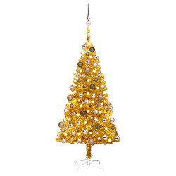 vidaXL Arbre de Noël artificiel pré-éclairé et boules doré 120 cm PET