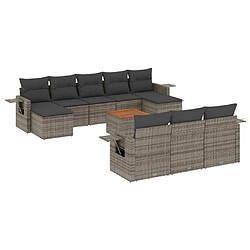 vidaXL Salon de jardin 11 pcs avec coussins gris résine tressée