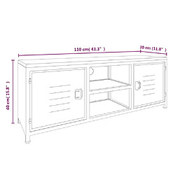 vidaXL Meuble TV Blanc 110x30x40 cm Fer et bois de sapin massif pas cher