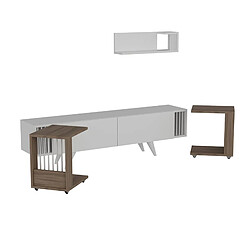 Helloshop26 Meuble TV avec 2 tables d'appoint et une étagère murale effet chêne / blanc 03_0007756