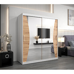 Abiks Meble Armoire MONACO À Portes Coulissantes 200/180/62 2 Portes (Blanc/Artisan)