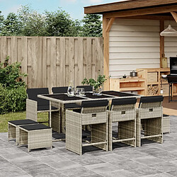 Maison Chic Ensemble à manger d'extérieur 11 pcs avec coussins,Salon de jardin gris poly rotin -GKD329168