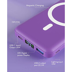 SANAG Batterie Externe Magnétique Sans Fil,10000Mah Power Bank Pliable Chargeur Portable Mag-Safe Batterie Usb-C Pd 22.5W Charge Rapide Affichage Led Pour Iphone 16/15/14/13/12/Pro/ - Violet Foncé pas cher