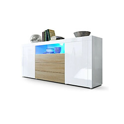 Mpc Buffet Laqué Blanc Et Chêne Brut En Mdf Avec Éclairage LED 167 X 72 X 35 Cm