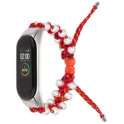 Bracelet en nylon perles décorées, cordon de serrage réglable, rouge/jaune pour votre Xiaomi Mi Band 3/4