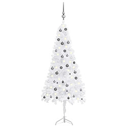 vidaXL Arbre de Noël artificiel d'angle LED et boules Blanc 210 cm PVC