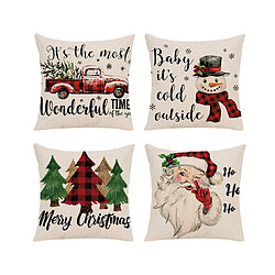 P96 4pcs 45 * 45cm Christmas Christmas Rouge Plaid Motif Taie d'oreiller Maison de vacances Décoration Taie d'oreiller Sofa Coussin Coussin Coussin