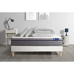 ACTISOM Pack prêt à dormir matelas Latex + Mémoire de forme ACTILATEX ZEN 200x200 cm + sommier KIT blanc + 2 oreillers + couette