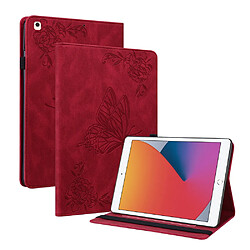 Etui en PU motif fleur et papillon avec porte-cartes et support rouge pour votre Apple iPad 10.2 (2021)/(2020)/(2019)