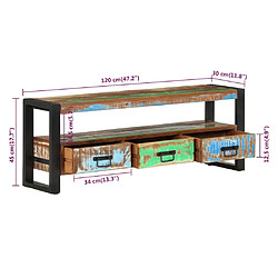 vidaXL Meuble TV 120x30x45 cm Bois massif de récupération pas cher