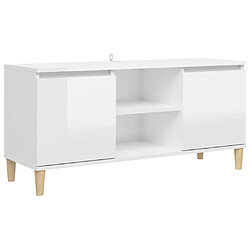 vidaXL Meuble TV avec pieds en bois Blanc brillant 103,5x35x50 cm