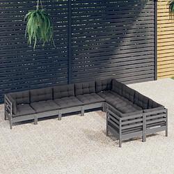 Maison Chic Salon de jardin 9 pcs + coussins - Mobilier/Meubles de jardin - Table et chaises d'extérieur Gris Bois de pin -MN99283