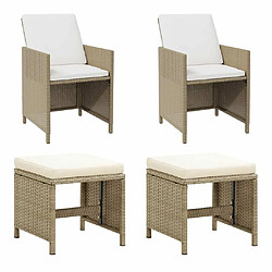 Maison Chic Lot de 2 Chaises de jardin,Fauteuil d'extérieur avec tabourets Résine tressée Beige -MN38881