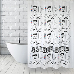 MSV Rideau de douche Polyester BARBER SHOP 180x200cm QUALITÉ PREMIUM Noir & Blanc - Anneaux inclus