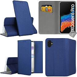 Htdmobiles Housse pour Samsung Galaxy Xcover 6 Pro - etui coque pochette portefeuille + verre trempe - BLEU MAGNET