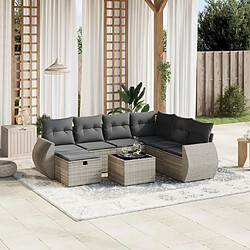 vidaXL Salon de jardin 8 pcs avec coussins gris clair résine tressée