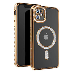 Avizar Coque Diamant pour iPhone 11 Protection MagSafe Contour Strass Dorée