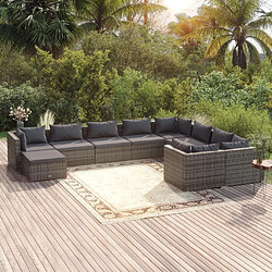 vidaXL Salon de jardin 10 pcs avec coussins Résine tressée Gris