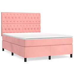 vidaXL Sommier à lattes de lit avec matelas Rose 140x200 cm Velours