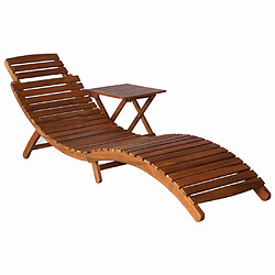 Helloshop26 Transat chaise longue bain de soleil lit de jardin terrasse meuble d'extérieur avec table bois d'acacia massif marron 02_0012602