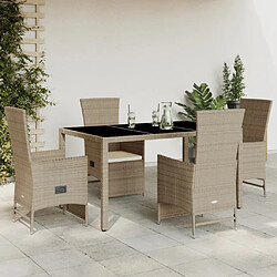 Maison Chic Ensemble à manger d'extérieur 5 pcs avec coussins,Salon de jardin,Mobilier de jardin Beige poly rotin -GKD790556