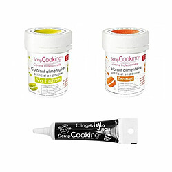 Scrapcooking 2 colorants alimentaires orange-vert citron + Stylo glaçage noir