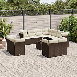 vidaXL Salon de jardin avec coussins 12 pcs marron résine tressée