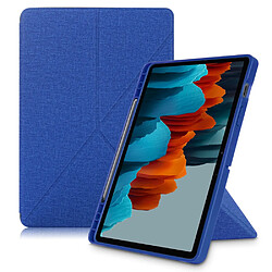 Etui en PU Aimant fort avec support origami et porte-stylo bleu pour votre Samsung Galaxy Tab S7 T870 T875