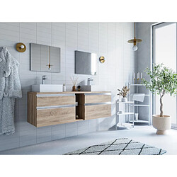 Vente-Unique Meuble de salle de bain suspendu avec double vasque et miroirs - Coloris naturel clair - 150 cm - MAGDALENA II