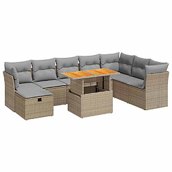 vidaXL Salon de jardin avec coussins 9 pcs beige résine tressée acacia