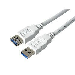 PremiumCord Rallonge USB 3.0-5 m - Câble de données SuperSpeed jusqu'à 5 Gbit/s - Câble de Charge USB 3.0 Type A Femelle vers mâle - 9 Broches - 3 blindées - Couleur : Blanc - Longueur : 1 m