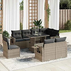 vidaXL Salon de jardin 9 pcs avec coussins gris résine tressée