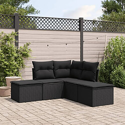 Maison Chic Salon de jardin 5 pcs avec coussins | Ensemble de Table et chaises | Mobilier d'Extérieur noir résine tressée -GKD81616