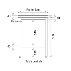 Table Inox Centrale Budget avec Etagère Gamme 700 - L2G