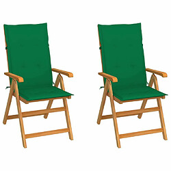 Maison Chic Lot de 2 Chaises de jardin,Fauteuil d'extérieur avec coussins vert Bois de teck massif -MN93894