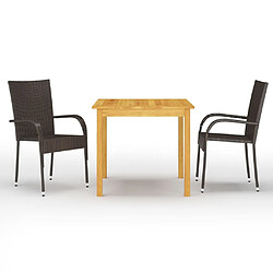 Salle à manger de jardin 3 pcs,Table et chaise à dîner Marron -MN61271