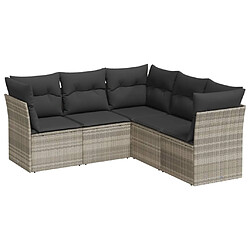 vidaXL Salon de jardin 5 pcs avec coussins gris clair résine tressée