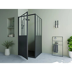 Acheter Vente-Unique Paroi de douche avec porte pivotante noir mat style industriel - 80 x 195 cm - URBANIK