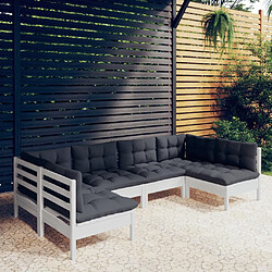 vidaXL Salon de jardin 6 pcs avec coussins blanc bois de pin massif