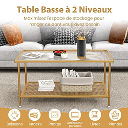 Avis Helloshop26 Table basse en verre trempé rectangulaire cadre en métal doré plateau ondulé pieds réglables 90 x 50 x 46 cm salon salle de réception or 20_0009332