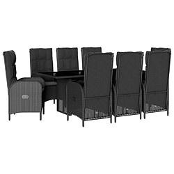 vidaXL Ensemble à manger de jardin 9pcs coussins noir résine tressée