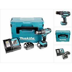 Makita DHP 482 RFJ - 18 V Li-Ion Perceuse visseuse à percussion sans fil + Coffret Makpac + 2 x Batteries BL 1830 3,0 Ah + Chargeur DC 18 RC