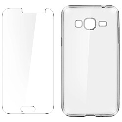 Avizar Coque Silicone Gel + Film Verre Trempé Samsung Galaxy J3 Transparent