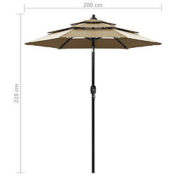 vidaXL Parasol de jardin à 3 niveaux avec mât en aluminium taupe 2 m pas cher