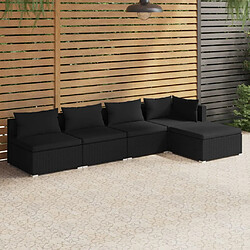 vidaXL Salon de jardin 5 pcs avec coussins Résine tressée Noir