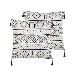 Beliani Lot de 2 coussins SCHEFFLERA Velours 45 x 45 cm Géométrique Blanc