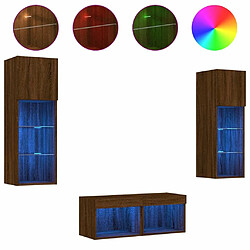 Maison Chic Lot de 4 Meuble TV muraux, Banc TV avec lumières LED pour salon, Meuble de rangement chêne marron -GKD64490