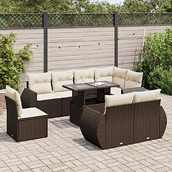 vidaXL Salon de jardin avec coussins 9 pcs marron résine tressée